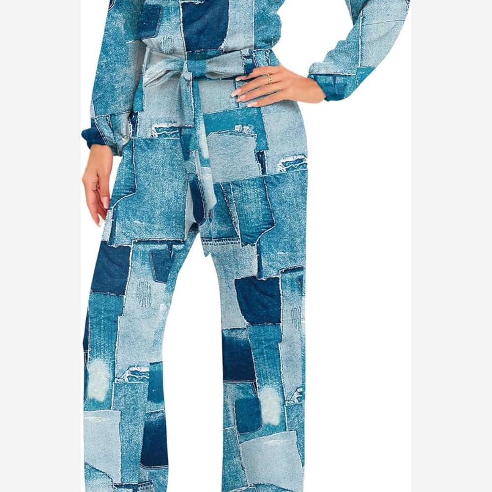 Stylish Blue Patchwork Jumpsuit Size 4x - image 3